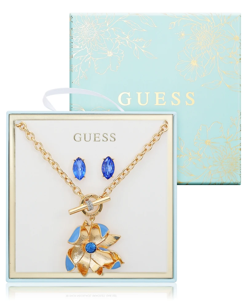 Guess 2-Pc. Gold-Tone Toggle Necklace & Stud Earrings Set