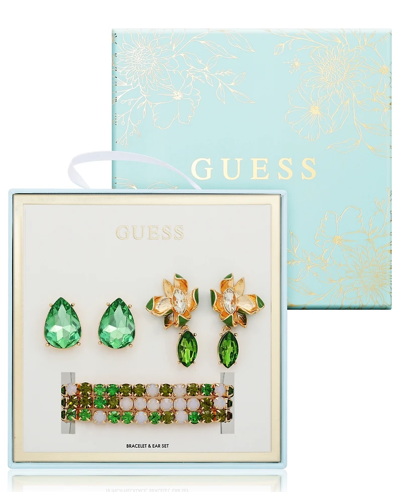 Guess 3-Pc. Rose Gold-Tone Bracelet and Stud Earrings Set