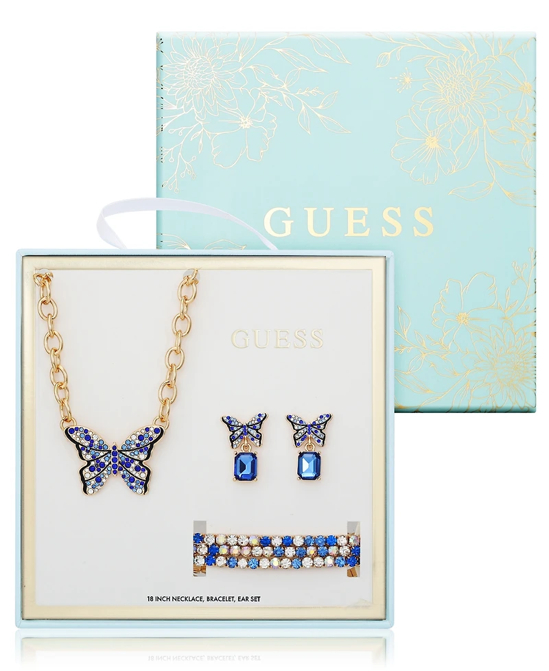 Guess 3-Pc. Gold-Tone Necklace, Bracelet & Stud Earrings Set