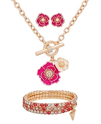 Guess 3-Pc. Rose Gold-Tone Necklace, Bracelet & Stud Earrings Set
