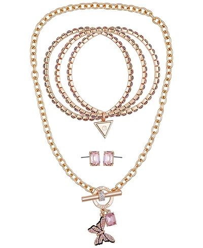 Guess 3-Pc. Rose Gold-Tone Necklace, Bracelet & Stud Earrings Set