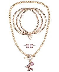 Guess 3-Pc. Rose Gold-Tone Necklace, Bracelet & Stud Earrings Set
