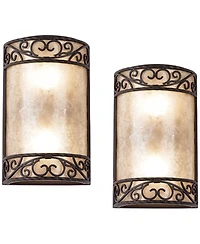John Timberland Rustic Wall Light Sconces Set of 2 Walnut Brown Hardwired 12 1/2" High Fixture Mica Bedroom Bathroom