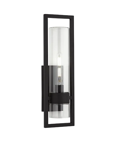 Possini Euro Design Reed High Modern Outdoor Wall Light Fixture Mount Porch House Weatherproof Sand Finish Glass Shade