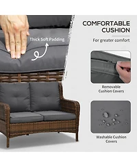 Outsunny 4 Piece Pe Wicker Patio Furniture Set, Conversation Set with 2 360° Swivel Rocking Armchairs, 1 Loveseat Sofa, Thick Cushions and Glass