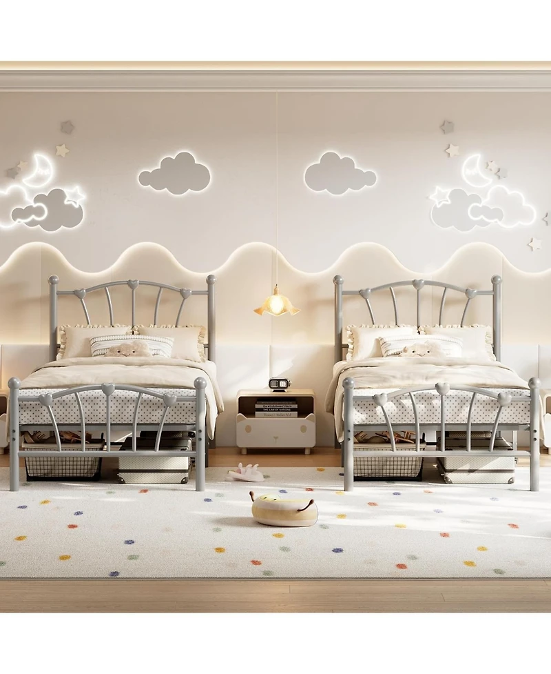 gaomon Twin Metal Bed Frame with Heart Headboard and Footboard, Heavy-Duty Platform for Kids