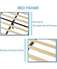 gaomon Twin Velvet Bed Frame with Shell Headboard, Adjustable Upholstered Platform