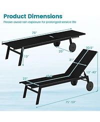 Slickblue Patio Chaise Lounge Chair with Wheels and 6-Level Adjustable Backrest Set of 1