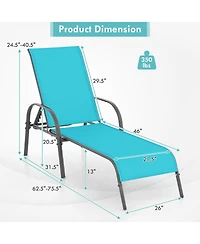 Slickblue 2 Pieces Outdoor Patio Lounge Chair Chaise Fabric with Adjustable Reclining Armrest-Turquoise