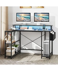 Gouun L-Shaped Gaming Desk with Led Lights and Power Outlets