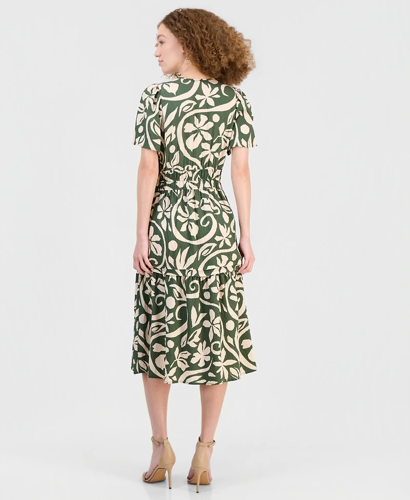 Robbie Bee Women's Elastic-Waist Tiered Midi Dress