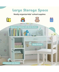 Gouun Wooden Kids Study Desk and Chair Set with Book Sorters and Cabinets