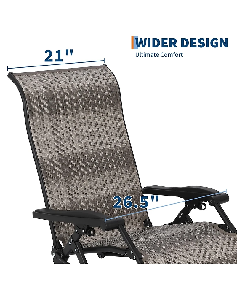 Homfan Portable Rattan Chaise Lounge, 330lb Capacity, Outdoor Adjustable Folding Chair with Widened Armrest and Heavy Duty Wicker for Patio