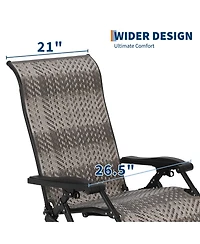 Homfan Portable Rattan Chaise Lounge, 330lb Capacity, Outdoor Adjustable Folding Chair with Widened Armrest and Heavy Duty Wicker for Patio