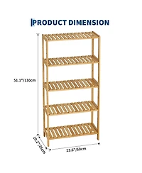 homfan 5-Tier Wide Bamboo Shelf Narrow Bathroom Shelf with Slatted Shelves Wood Plant Stand Standing Towel Rack Corner Rack