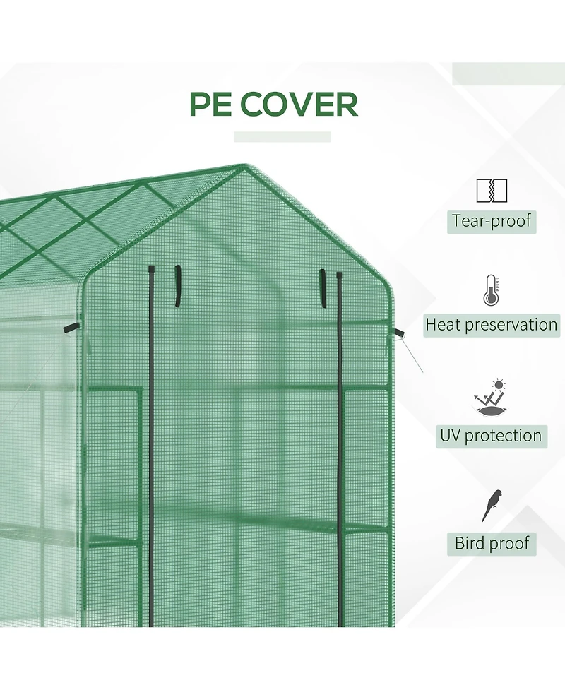 Outsunny Walk-in house, 18 Shelves, 84.25" x 56.25" x 76.75",