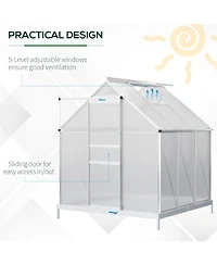 Outsunny 6'x6' Polycarbonate Walk-in Garden house w/ Sliding Door