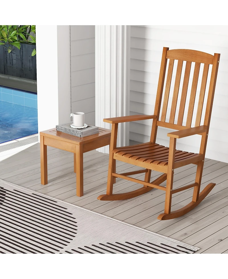 Gymax Patio Rocking Chair w/ 400 lbs Weight Capacity Eucalyptus Wood Porch Rocker w/ High Back