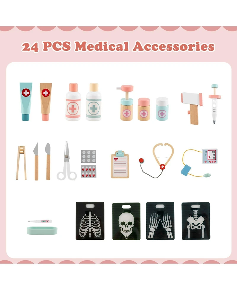 Slickblue Wooden Medical Playset for Kids 3+ with Stethoscope Toy