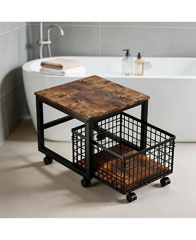 Homfan Heavy Duty Rolling Storage Cart with Drawer - Lockable Wheels, for Bathroom, Laundry Room