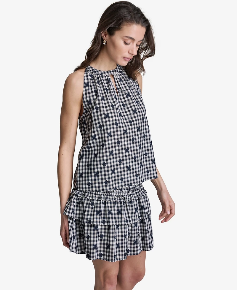 Bcbg Women's Gingham Halter Neck Sleeveless Top