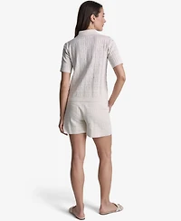 Bcbg Women's Open-Stitch Polo Short-Sleeve Top