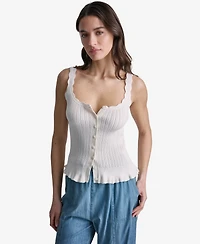 Bcbg Women's Ribbed Button-Front Scoop Neck Tank Top