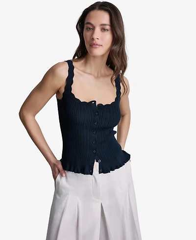 Bcbg Women's Ribbed Button-Front Scoop Neck Tank Top