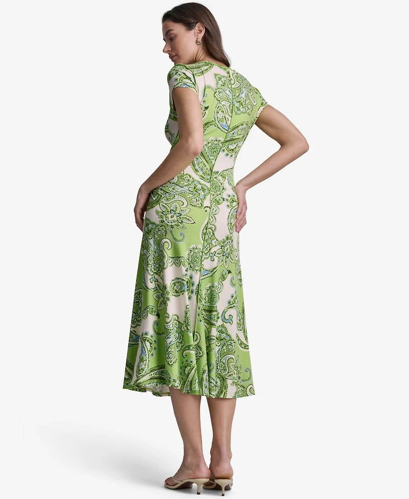 Bcbg Women's Paisley-Print Cap-Sleeve Crewneck Midi Dress