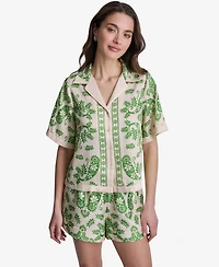 Bcbg Women's Botanical Print Short-Sleeve Button-Front Polyester Top