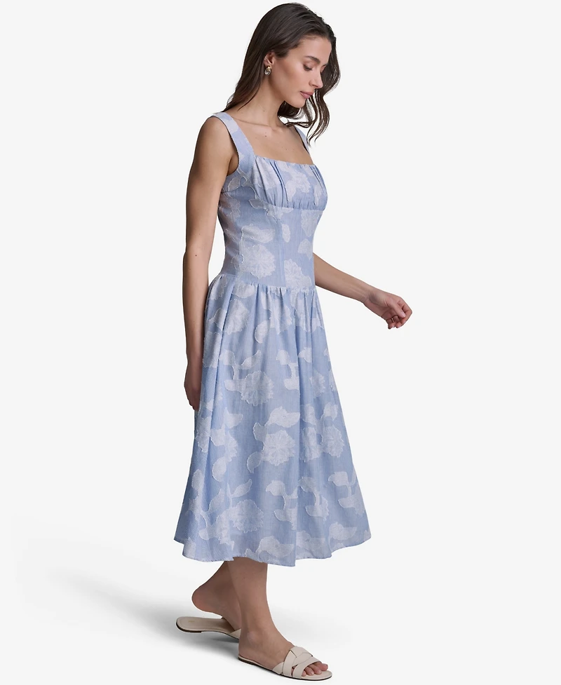 Bcbg Women's Floral Print Square Neck Cotton Midi Dress