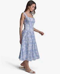 Bcbg Women's Floral Print Square Neck Cotton Midi Dress