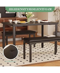 gaomon 4-Person 3-Piece Dining Set with 2 Upholstered Benches