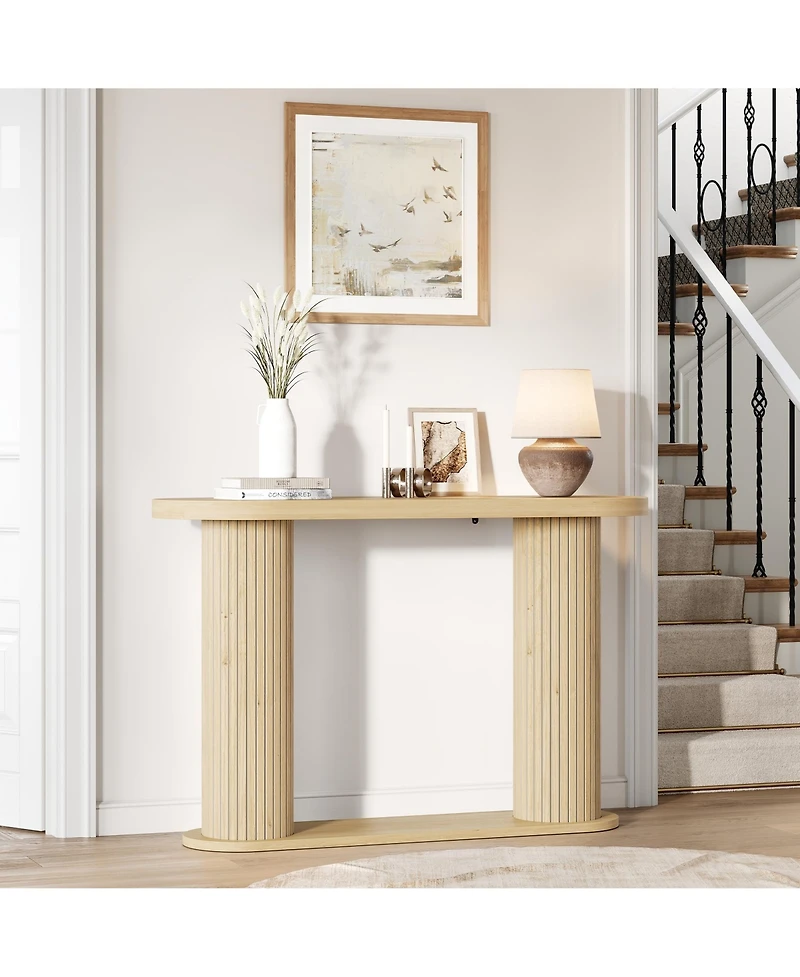 homfan Fluted Console Table – 42.5" Narrow Entryway Sofa Table with Storage Shelf, Elegant Wood-Look Finish, for Living Room, Hallway, Foyer