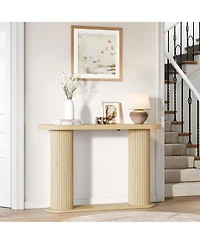 homfan Fluted Console Table – 42.5" Narrow Entryway Sofa Table with Storage Shelf, Elegant Wood-Look Finish, for Living Room, Hallway, Foyer