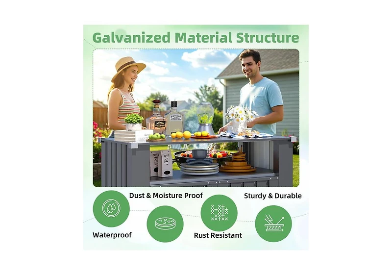 Aecojoy Outdoor Grill Table with Storage Cabinet Weatherproof, Outdoor Kitchen Island, Grill Cabinet Cart with Storage