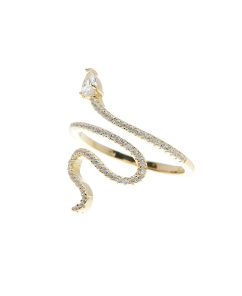 Adornia Cubic Zirconia Gold 2-Piece Snake Cuff Bracelet and Adjustable Ring Set