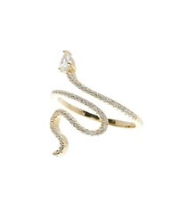 Adornia Cubic Zirconia Gold 2-Piece Snake Cuff Bracelet and Adjustable Ring Set