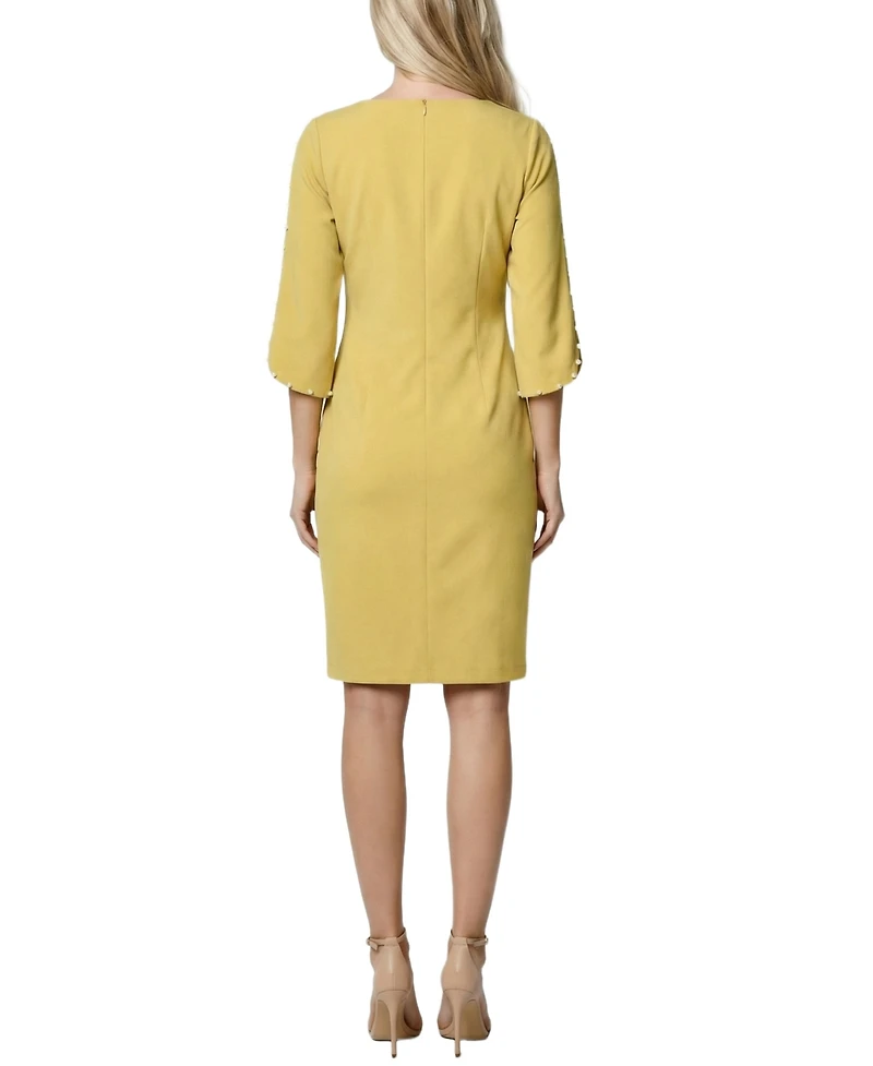 Ny Collection Women's 3/4 Mother of Pearl-Detail Petal Sleeve Dress