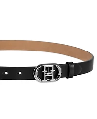 Tommy Hilfiger Women's Rounded Monogram Plaque Buckle Dress Belt