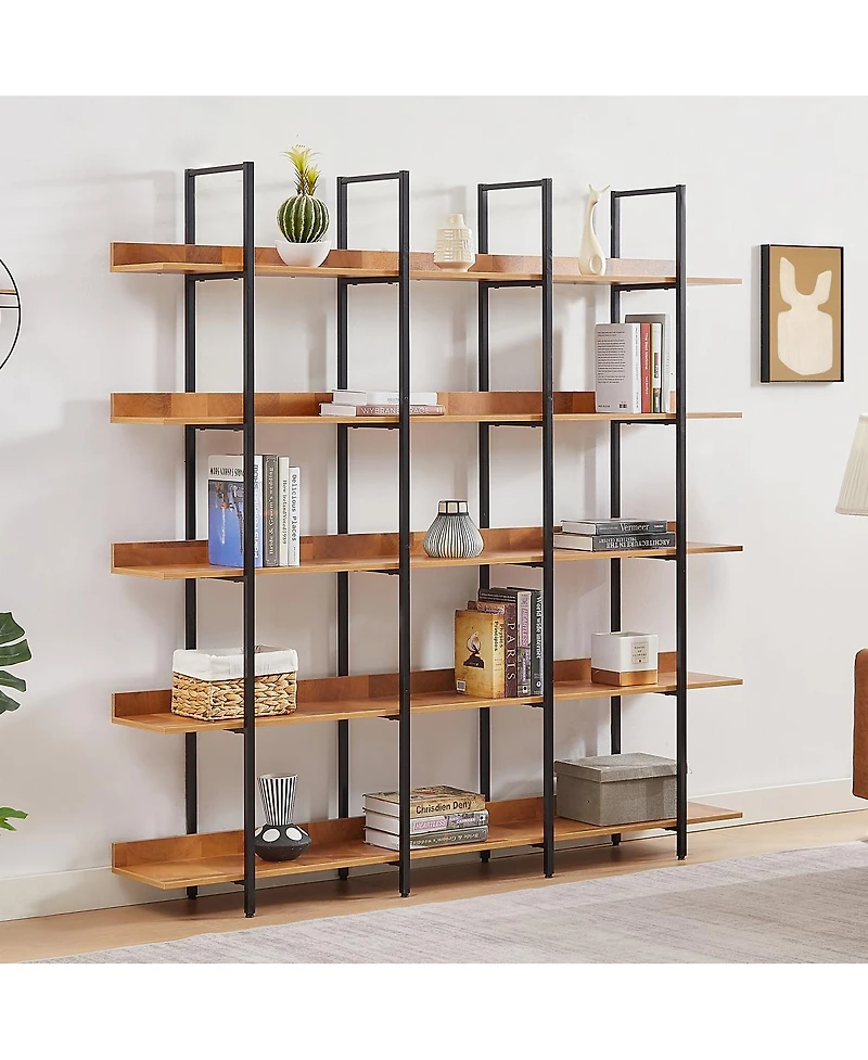 Streamdale Furniture 5 Tier Industrial Style Bookcase with Metal Frame