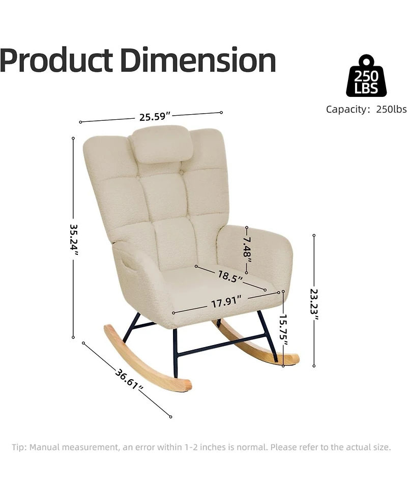 gaomon Nursery Rocking Chair,Teddy Upholstered Glider Rocking Chair with High Backrest,Nursery,Bedroom,Living Room,Office