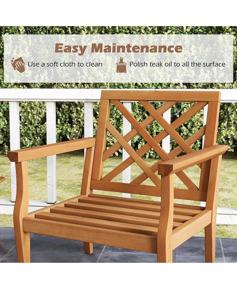 Gymax Patio Dinning Chair w/ Cozy Backrest and Armrests Slatted Seat and Solid Legs