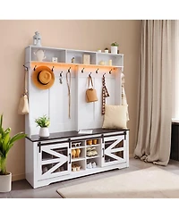 Gouun Led Hall Tree Entryway Bench with Shoe Storage, 12 Hooks, 59 in Wide, Adjustable Shelves