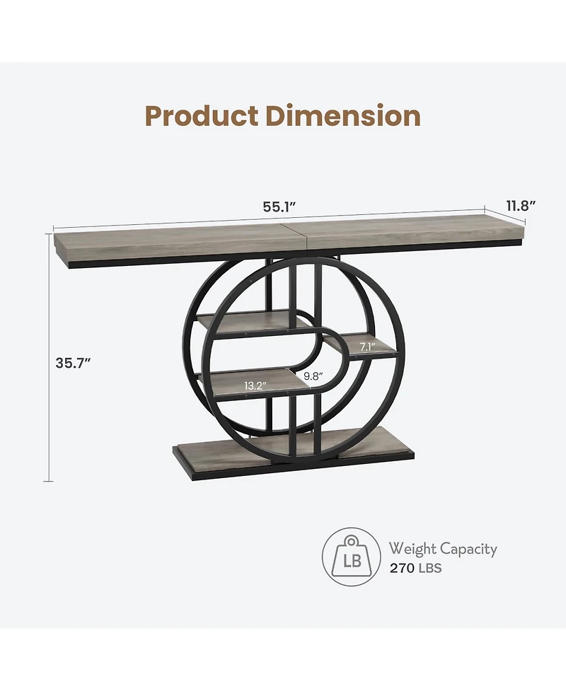 gaomon Industrial Narrow Console Sofa Table with O-Shaped Metal Frame and 5-Tier Storage, Entryway Table