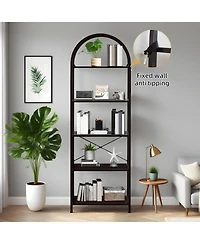 gaomon 5-Tier Modern Arched Bookshelf with Metal Frame, Tall Open Display Storage Rack