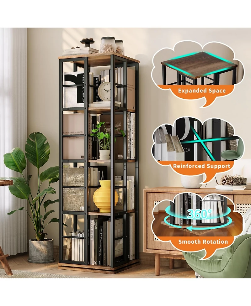 gaomon 360degree Rotating Corner Bookshelf, Industrial Floor Standing Storage Organizer
