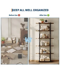 gaomon 6-Tier Industrial Wooden Bookshelf, Metal Frame Freestanding Large Open Bookcase