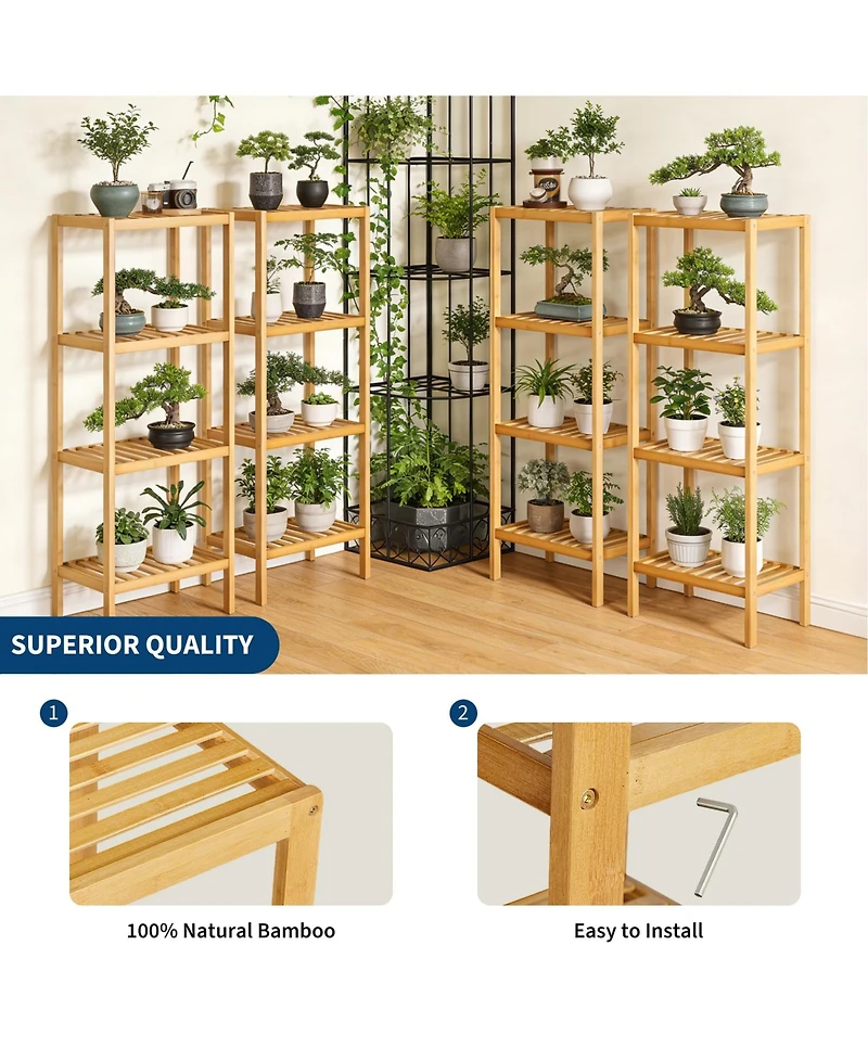 Homfan -Tier Bamboo Shelf Narrow Bathroom with Slatted Shelves Wood Plant Stand Standing Towel Rack Corner