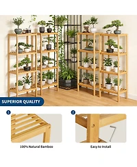 Homfan -Tier Bamboo Shelf Narrow Bathroom with Slatted Shelves Wood Plant Stand Standing Towel Rack Corner